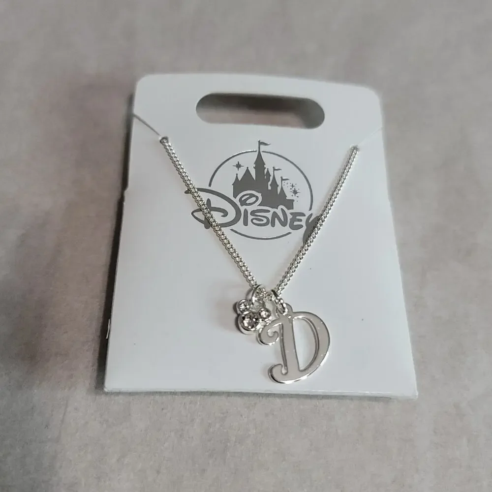 Disney Silver-Tone Necklace With 'D' Pendant and Mickey Mouse Charm Rhinestone